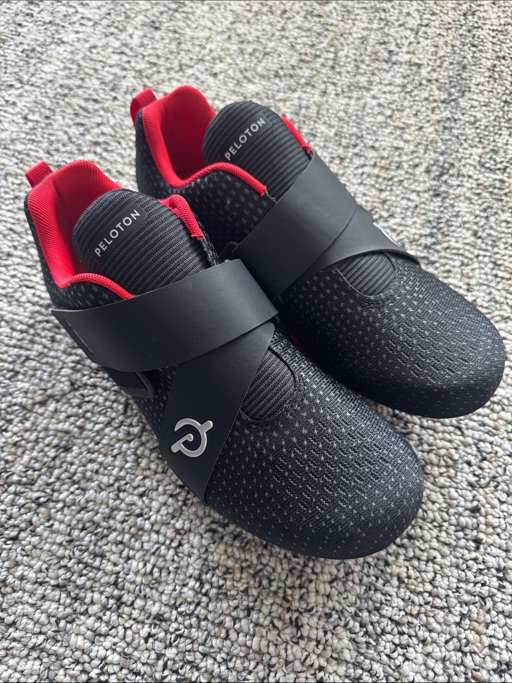 Peloton Black Athletic Cycling Shoes with Red Lining